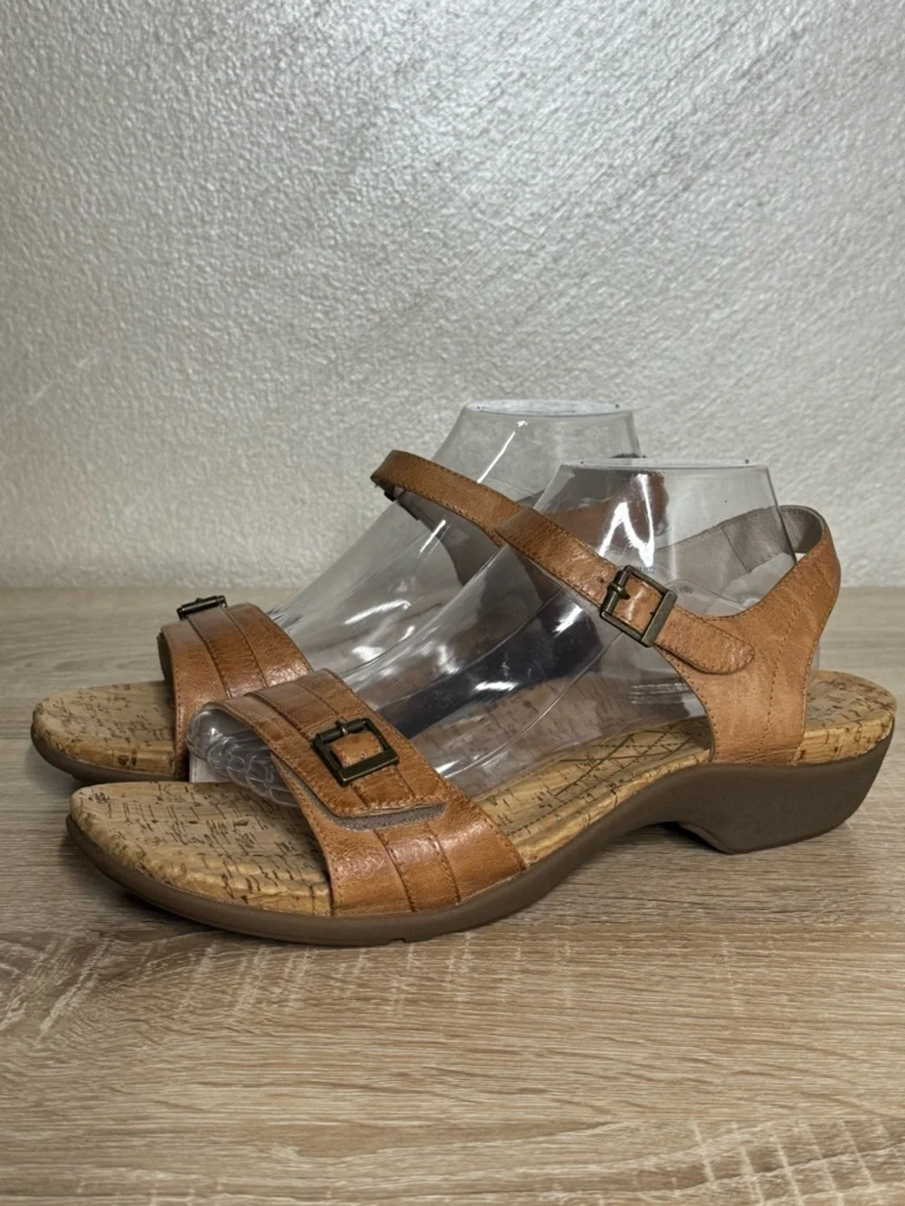Abeo Nora Sz 11M Neutral Mid Heel Stone Brown Leather Cork Footbed Sandal Comfy - Picture 1 of 10